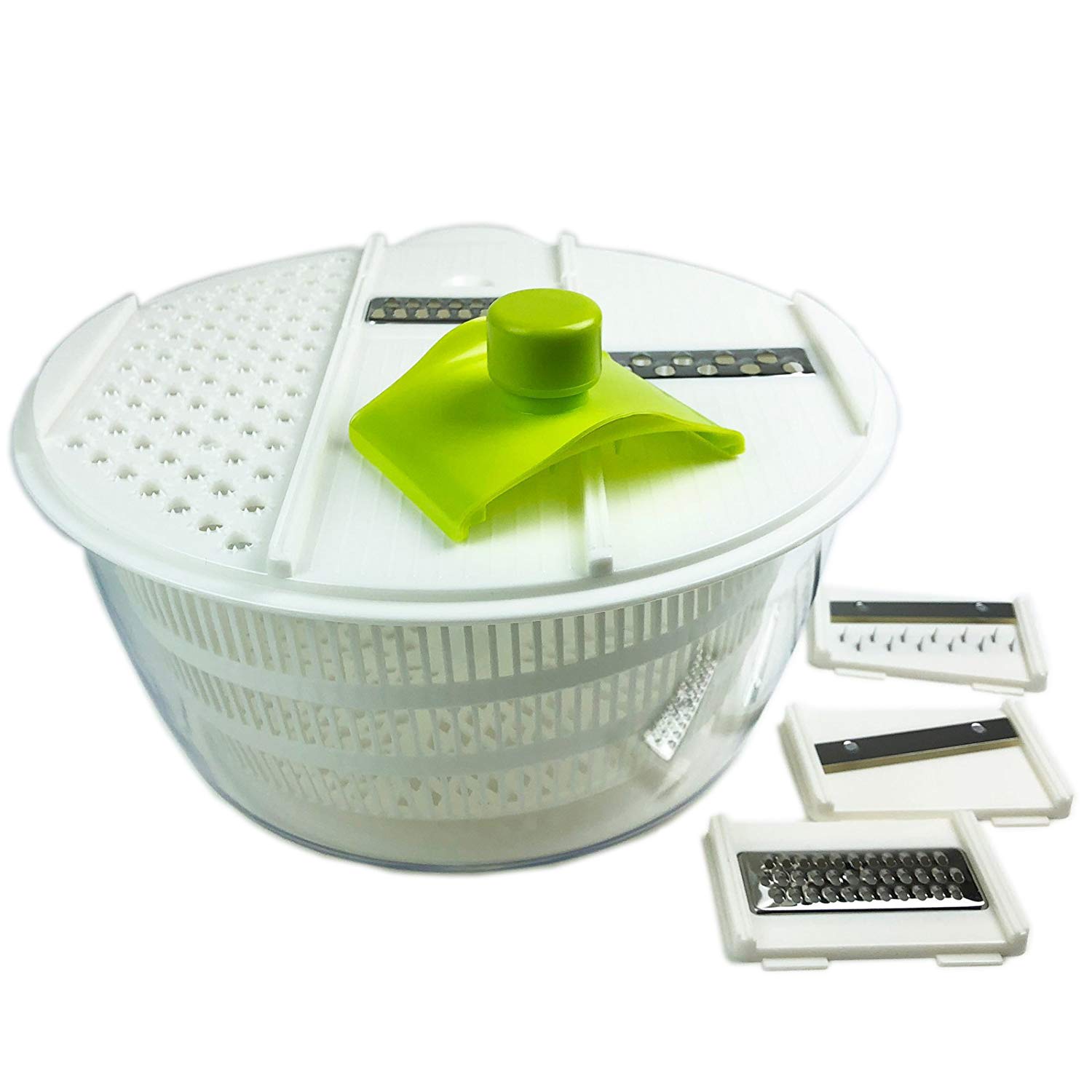 Huji Multifunctional Large Salad Spinner (4 Quarts) and Mandoline Set – 5 Blade Slicer, Drainer, Tosser, Vegetable Dryer with a Pouring Spout - Image 3
